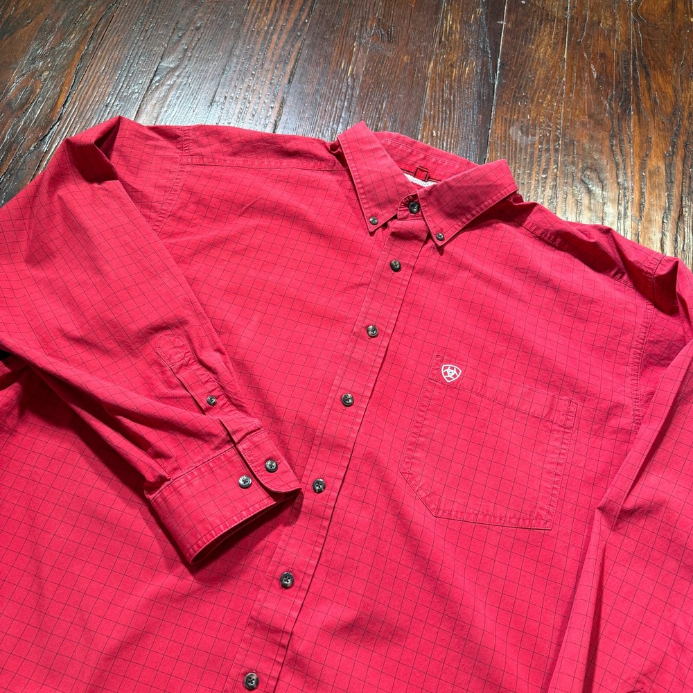 Ariat Pro Series Shirt Mens 2XL Red Grid Button Down Long Sleeve Western Cowboy